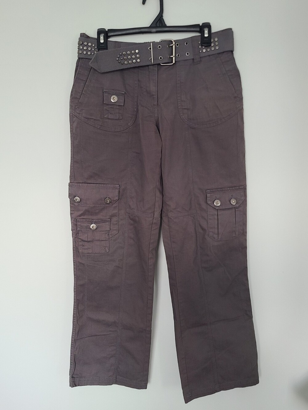 Gitano Women's Cargo Pants with Studded Belt - Gray